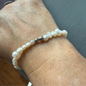 925 Sterling Silver Beads & Pearls Stretch Necklace